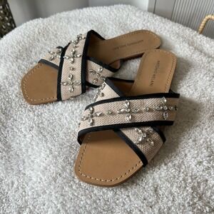 ANTONIO MELANI Beige and Black Embellished Sandals